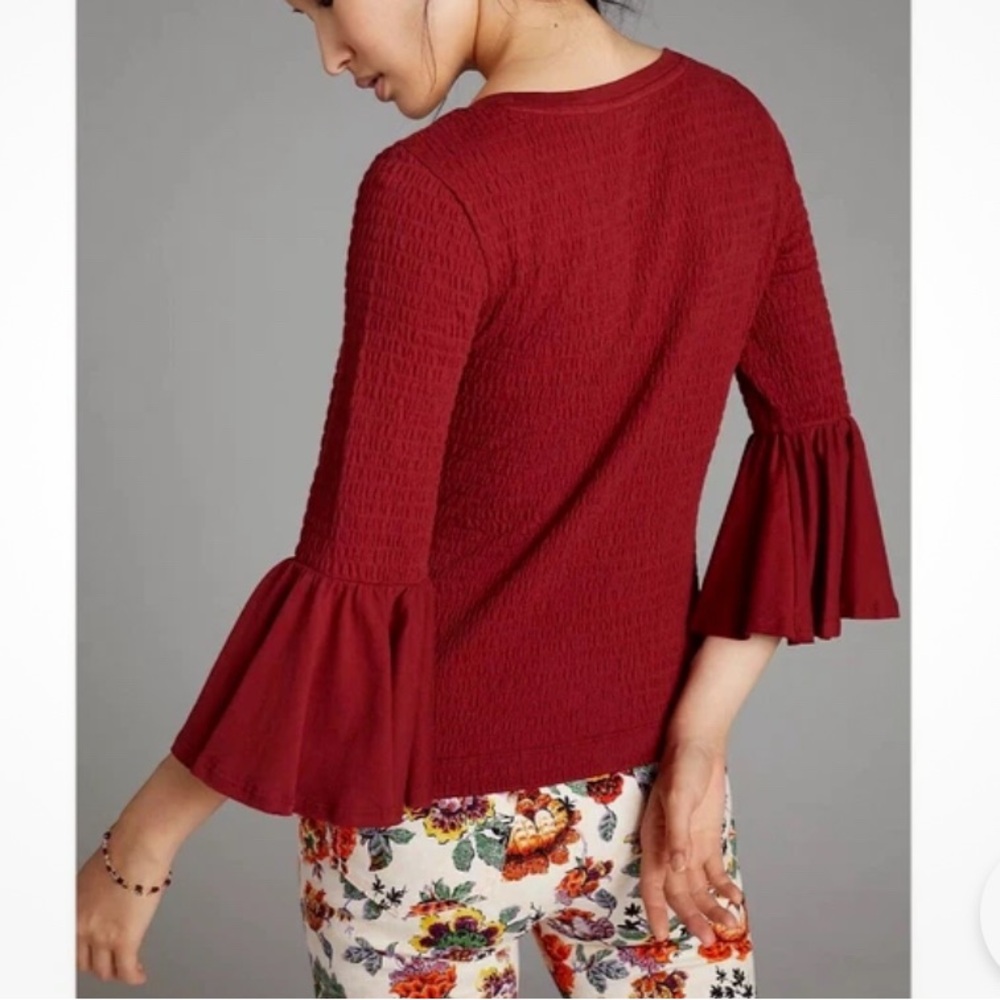 Anthropologie Burgundy Bell Sleeve Top - Picture 3 of 7